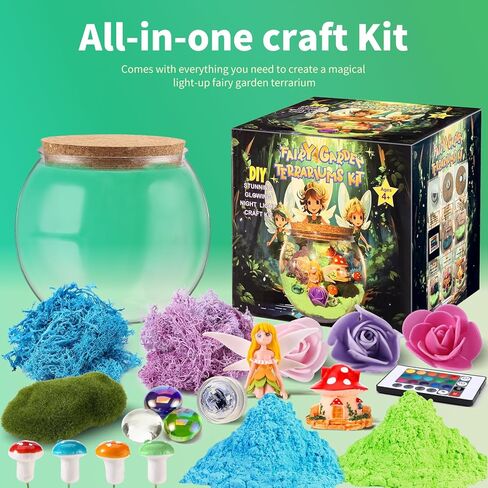 Weceit Fairy Garden Light Up Terrarium Kit for Kids, DIY Garden Art Toys Crafts for Girls 8-12, Kids Arts and Crafts Creative Activities, Birthday Gifts for Boys& Girls Ages 4 5 6 7 8-12 Year Old in Kuwait