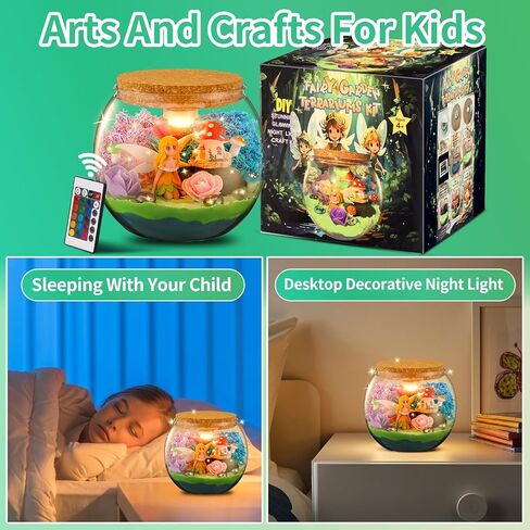 Weceit Fairy Garden Light Up Terrarium Kit for Kids, DIY Garden Art Toys Crafts for Girls 8-12, Kids Arts and Crafts Creative Activities, Birthday Gifts for Boys& Girls Ages 4 5 6 7 8-12 Year Old in Kuwait