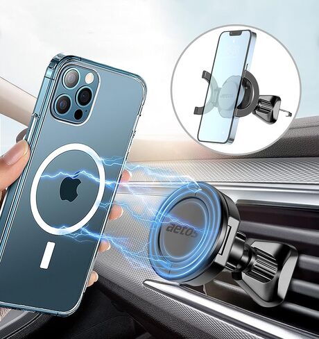 aetos for iPhone MagSafe Car Mount Phone Holder Fits iPhone 15/14/13/12 Pro/Plus/Max and Android Phones with Ring Adaptor. 360° Rotating Head & Bendable Alloy Arm for a Simplicity Modern Design in Kuwait