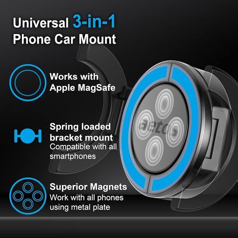 aetos for iPhone MagSafe Car Mount Phone Holder Fits iPhone 15/14/13/12 Pro/Plus/Max and Android Phones with Ring Adaptor. 360° Rotating Head & Bendable Alloy Arm for a Simplicity Modern Design in Kuwait