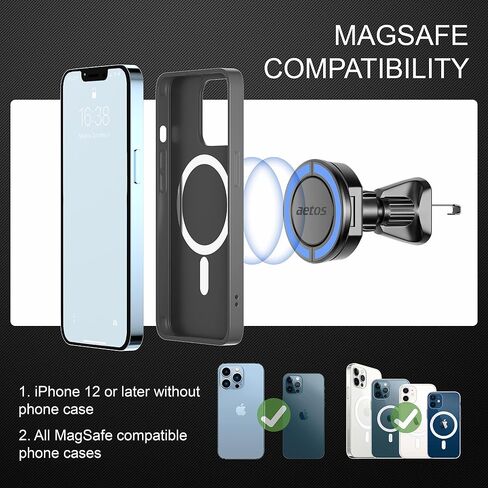 aetos for iPhone MagSafe Car Mount Phone Holder Fits iPhone 15/14/13/12 Pro/Plus/Max and Android Phones with Ring Adaptor. 360° Rotating Head & Bendable Alloy Arm for a Simplicity Modern Design in Kuwait