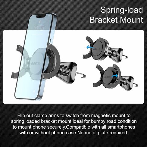 aetos for iPhone MagSafe Car Mount Phone Holder Fits iPhone 15/14/13/12 Pro/Plus/Max and Android Phones with Ring Adaptor. 360° Rotating Head & Bendable Alloy Arm for a Simplicity Modern Design in Kuwait