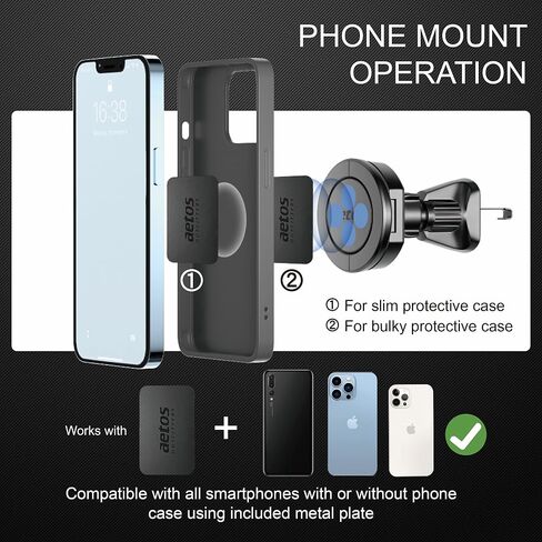 aetos for iPhone MagSafe Car Mount Phone Holder Fits iPhone 15/14/13/12 Pro/Plus/Max and Android Phones with Ring Adaptor. 360° Rotating Head & Bendable Alloy Arm for a Simplicity Modern Design in Kuwait
