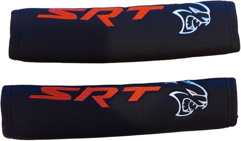 Detroit Shirt Company Dodge SRT Hellcat Logo Neoprene Embroidered Car Seat Belt Cover Pad Lightweight, Durable- Licensed and Authentic (Set of 2) in Saudi Arabia