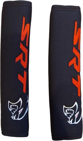 Detroit Shirt Company Dodge SRT Hellcat Logo Neoprene Embroidered Car Seat Belt Cover Pad Lightweight, Durable- Licensed and Authentic (Set of 2) in Saudi Arabia