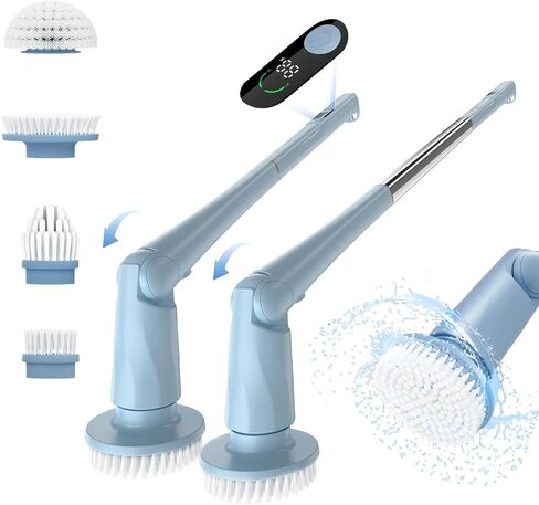 Electric Spin Scrubber, Cordless Cleaning Brush with Extendable Long Handle, Adjustable Brush Head, LED Display, 2H Runtime, 2 Speeds Power Shower Brush for Bathroom Tub Tile in Saudi Arabia