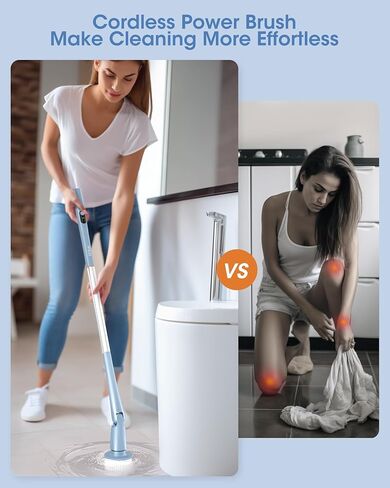 Electric Spin Scrubber, Cordless Cleaning Brush with Extendable Long Handle, Adjustable Brush Head, LED Display, 2H Runtime, 2 Speeds Power Shower Brush for Bathroom Tub Tile in Saudi Arabia