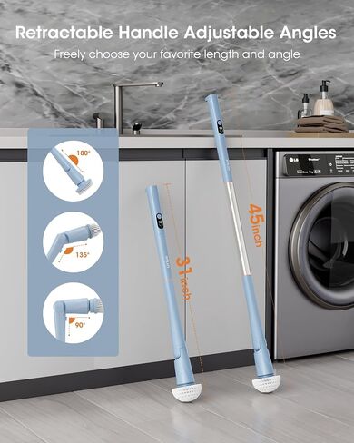 Electric Spin Scrubber, Cordless Cleaning Brush with Extendable Long Handle, Adjustable Brush Head, LED Display, 2H Runtime, 2 Speeds Power Shower Brush for Bathroom Tub Tile in Saudi Arabia