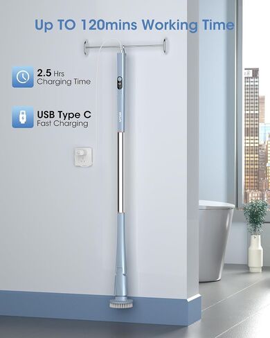 Electric Spin Scrubber, Cordless Cleaning Brush with Extendable Long Handle, Adjustable Brush Head, LED Display, 2H Runtime, 2 Speeds Power Shower Brush for Bathroom Tub Tile in Saudi Arabia