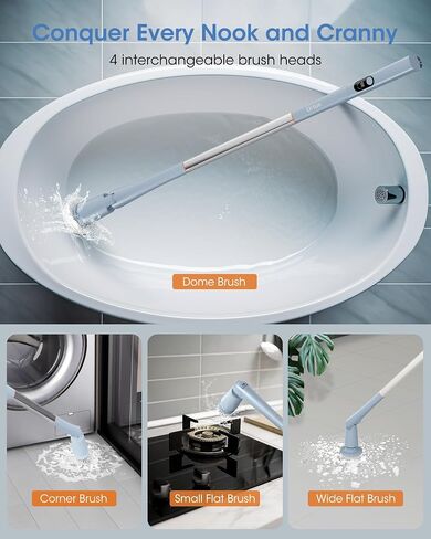 Electric Spin Scrubber, Cordless Cleaning Brush with Extendable Long Handle, Adjustable Brush Head, LED Display, 2H Runtime, 2 Speeds Power Shower Brush for Bathroom Tub Tile in Saudi Arabia