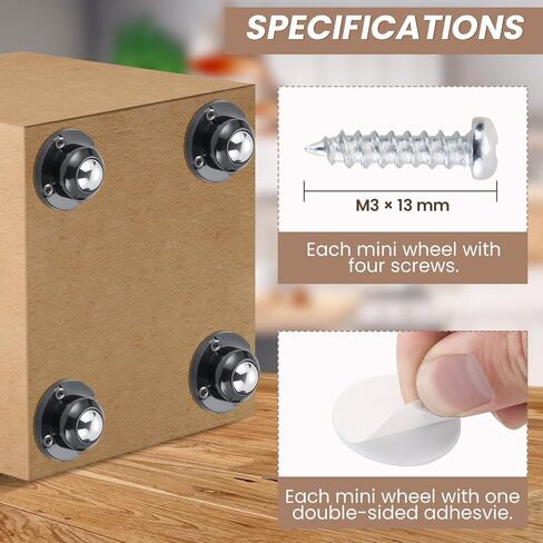 AMGSH Self Adhesive Caster Wheels - 1 inch Mini Paste Swivel Appliance Wheels - Low Profile, Smooth 360 Degree Rotation Roller - Ideal for Small Appliances (Nylon Ball, 4) in Saudi Arabia