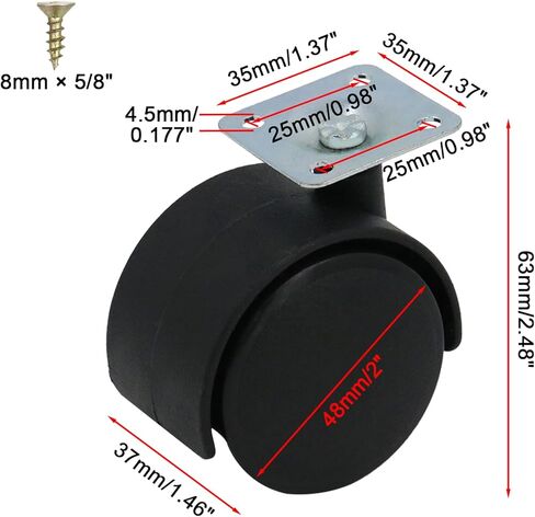 4 قطع من عجلات الأثاث مقاس 2 بوصة، وعجلات لوحة دوارة من البلاستيك النايلون، وعجلات عربة بديلة، وعجلات محمل كروي دوارة بلوحة علوية معدنية مع دوران 360 درجة، سعة تحميل إجمالية 340 رطلاً in Kuwait