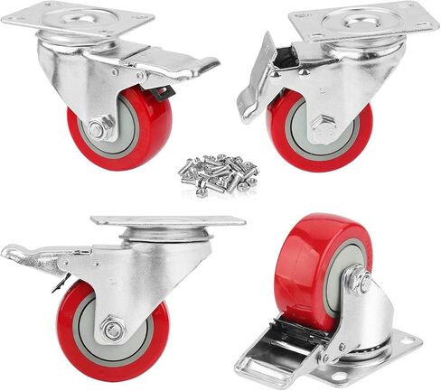 3" Caster Wheels, PRITEK Heavy Duty Plate Casters with 360° Swivel and Lockable Top Plate No Noise Rubber Base Ball Fit for Furniture Industrial Table Cabinet Shelves (bearing 200lb each, set of 4) in Saudi Arabia