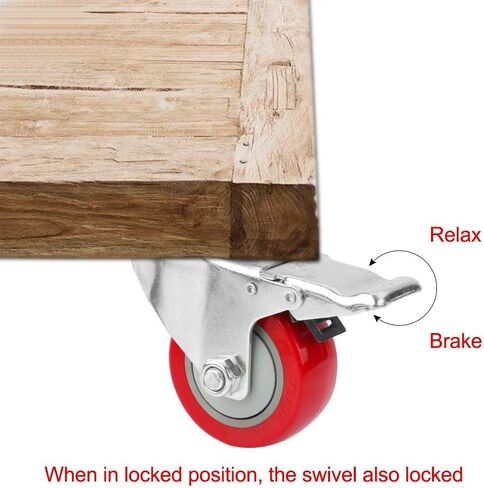 3" Caster Wheels, PRITEK Heavy Duty Plate Casters with 360° Swivel and Lockable Top Plate No Noise Rubber Base Ball Fit for Furniture Industrial Table Cabinet Shelves (bearing 200lb each, set of 4) in Saudi Arabia