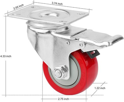 3" Caster Wheels, PRITEK Heavy Duty Plate Casters with 360° Swivel and Lockable Top Plate No Noise Rubber Base Ball Fit for Furniture Industrial Table Cabinet Shelves (bearing 200lb each, set of 4) in Saudi Arabia