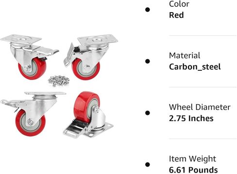 3" Caster Wheels, PRITEK Heavy Duty Plate Casters with 360° Swivel and Lockable Top Plate No Noise Rubber Base Ball Fit for Furniture Industrial Table Cabinet Shelves (bearing 200lb each, set of 4) in Saudi Arabia
