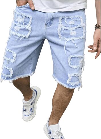 Floerns Men's Distressed Ripped Raw Hem Denim Shorts Casual Bermuda Shorts in Saudi Arabia