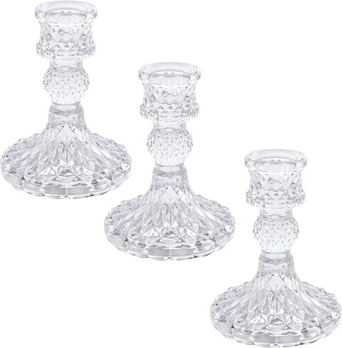 Glass Candle Holder Set of 3,Clear Candlestick Holder for Table Centerpiece,Taper Candle Holder for Wedding, Party and Festival Decoration in Saudi Arabia
