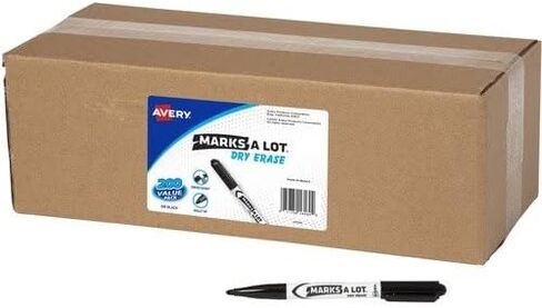 علامات AVERY Marks A Lot علامات المسح الجاف، علامات لوحة بيضاء منخفضة الرائحة مع طرف رصاصة، 6 أسود (24483) in Kuwait