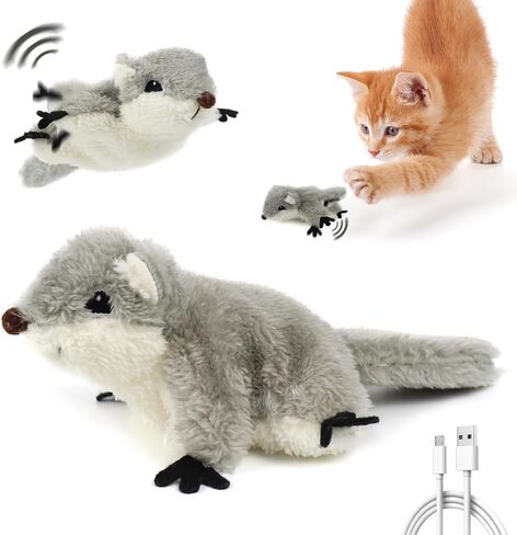 Cat Catnip Toys Flapping Squirrel, Rechargeable Touch Activated Kitten Toys, Lifelike Interactive Cats Toy Indoor, Cat Kicker Plush Toys for All Breeds in Saudi Arabia