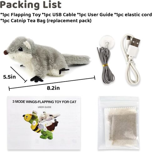 Cat Catnip Toys Flapping Squirrel, Rechargeable Touch Activated Kitten Toys, Lifelike Interactive Cats Toy Indoor, Cat Kicker Plush Toys for All Breeds in Saudi Arabia