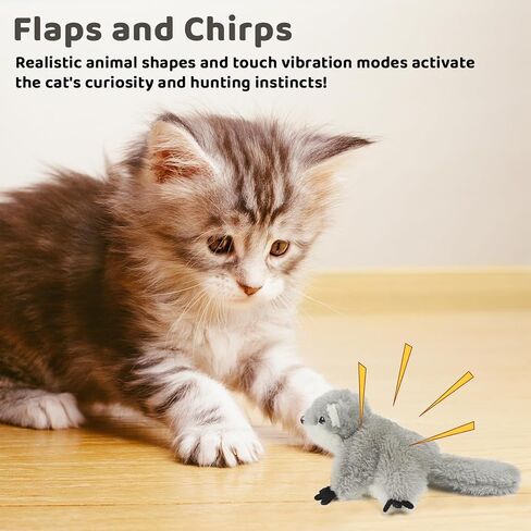 Cat Catnip Toys Flapping Squirrel, Rechargeable Touch Activated Kitten Toys, Lifelike Interactive Cats Toy Indoor, Cat Kicker Plush Toys for All Breeds in Saudi Arabia