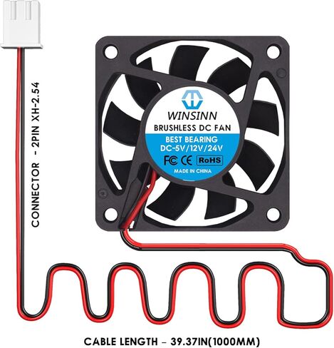 WINSINN DC 60mm Fan 24V 6015 Dual Ball Bearing Brushless Cooling 60x15mm 2PIN (Pack of 2Pcs) in Saudi Arabia