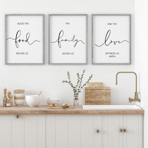 Heiple Set of 3 Framed Farmhouse Bless The Food Before Us Sign Kitchen Wall Decor for Dining Room Decor Wall Art Wood Signs (Brown,16"x24") in Kuwait