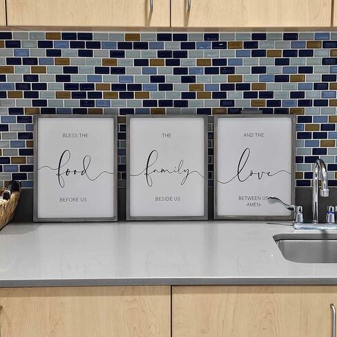 Heiple Set of 3 Framed Farmhouse Bless The Food Before Us Sign Kitchen Wall Decor for Dining Room Decor Wall Art Wood Signs (Brown,16"x24") in Kuwait