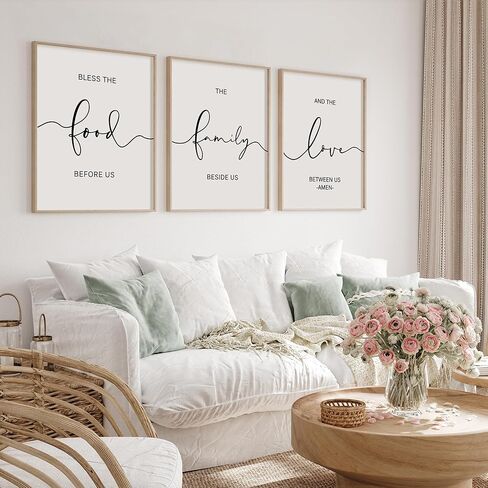 Heiple Set of 3 Framed Farmhouse Bless The Food Before Us Sign Kitchen Wall Decor for Dining Room Decor Wall Art Wood Signs (Brown,16"x24") in Kuwait