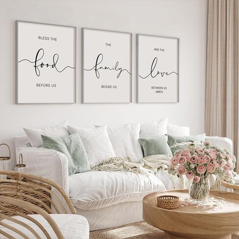 Heiple Set of 3 Framed Farmhouse Bless The Food Before Us Sign Kitchen Wall Decor for Dining Room Decor Wall Art Wood Signs (Brown,16"x24") in Kuwait