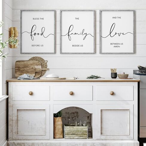 Heiple Set of 3 Framed Farmhouse Bless The Food Before Us Sign Kitchen Wall Decor for Dining Room Decor Wall Art Wood Signs (Brown,16"x24") in Kuwait