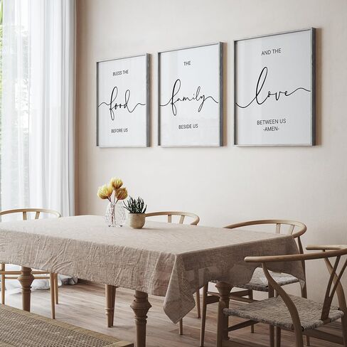 Heiple Set of 3 Framed Farmhouse Bless The Food Before Us Sign Kitchen Wall Decor for Dining Room Decor Wall Art Wood Signs (Brown,16"x24") in Kuwait