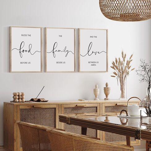 Heiple Set of 3 Framed Farmhouse Bless The Food Before Us Sign Kitchen Wall Decor for Dining Room Decor Wall Art Wood Signs (Brown,16"x24") in Kuwait