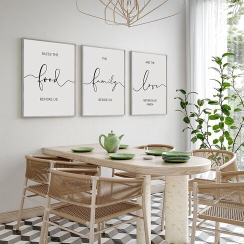 Heiple Set of 3 Framed Farmhouse Bless The Food Before Us Sign Kitchen Wall Decor for Dining Room Decor Wall Art Wood Signs (Brown,16"x24") in Kuwait