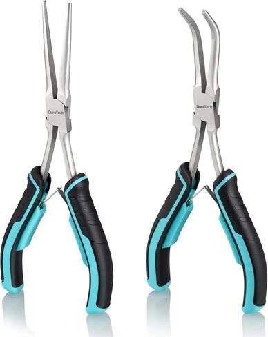 DURATECH 2PCS 7" Long Reach Needle Nose Pliers Set, Long Nose Pliers & Bent Nose Pliers, Small Needle Nose Pliers for Jewelry Making, Wire Wrapping, Wire Bending and Object Gripping on Narrow Space in Kuwait