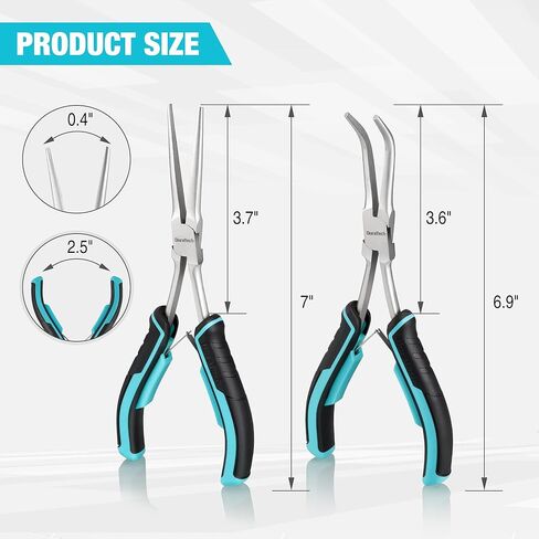 DURATECH 2PCS 7" Long Reach Needle Nose Pliers Set, Long Nose Pliers & Bent Nose Pliers, Small Needle Nose Pliers for Jewelry Making, Wire Wrapping, Wire Bending and Object Gripping on Narrow Space in Kuwait