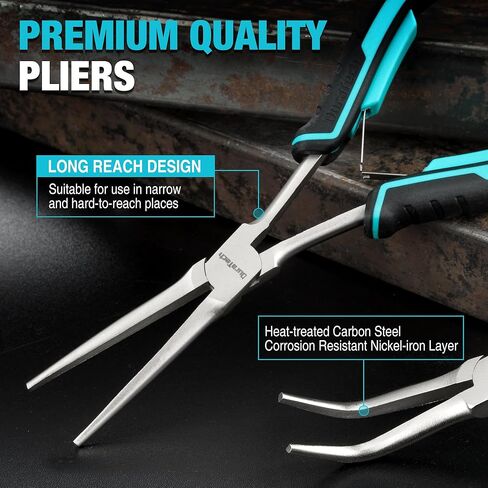 DURATECH 2PCS 7" Long Reach Needle Nose Pliers Set, Long Nose Pliers & Bent Nose Pliers, Small Needle Nose Pliers for Jewelry Making, Wire Wrapping, Wire Bending and Object Gripping on Narrow Space in Kuwait