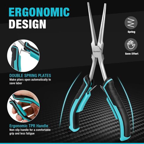DURATECH 2PCS 7" Long Reach Needle Nose Pliers Set, Long Nose Pliers & Bent Nose Pliers, Small Needle Nose Pliers for Jewelry Making, Wire Wrapping, Wire Bending and Object Gripping on Narrow Space in Kuwait