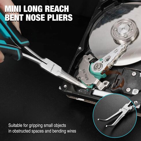 DURATECH 2PCS 7" Long Reach Needle Nose Pliers Set, Long Nose Pliers & Bent Nose Pliers, Small Needle Nose Pliers for Jewelry Making, Wire Wrapping, Wire Bending and Object Gripping on Narrow Space in Kuwait
