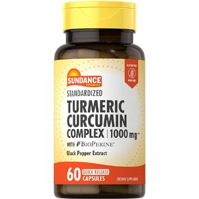Sundance Turmeric Curcumin Complex 1000mg | 60 Capsules | with BioPerine | Non-GMO and Gluten Free Supplement