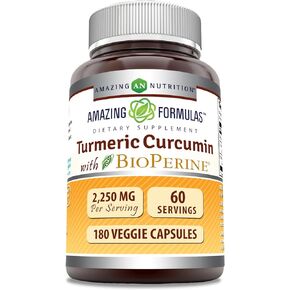 Amazing Formulas Turmeric Curcumin with Bioperine 2250 mg Per Serving | 180 Veggie Capsules Supplement | Non-GMO | Gluten Free | Made in USA
