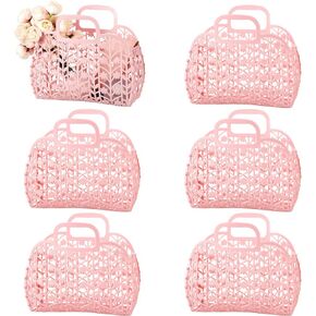 6 Pcs Jelly Tote Bags for Women Wedding Jelly Gifts Tote Bags Plastic Jelly Beach Basket for Wedding Girl Bridesmaid (Pink,Stylish)
