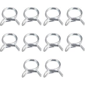 uxcell Double Wire Spring Hose Clamp, 10pcs 65Mn Steel 12mm Inner Dia Fit 12.7mm-13.4mm OD Hose Fuel Line Silicone Tube Spring Clips, Silver Tone