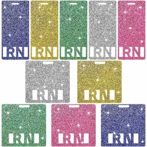 Teling 10 Pcs Registered Nurse RN Glitter Badge Nursing ID Badge Acrylic Nursing Tags RN Badge Holder for Badges Accessories for Student Nurse Coworkers Students Accessories, 5 Colors