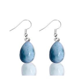 Earrings, 925 sterling silver pendants with natural larimar tears, handmade with blue stones. Crafted artisanally.
