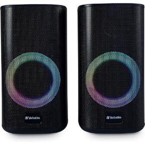 Verbatim RGB Gaming Stereo Desktop Speakers Bluetooth 5.0 3.5mm AUX-in Connection – Black