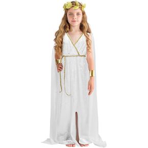 Greek Costume Kids Toga Roman Goddess Athena Children Halloween Cosplay Grecian Dress Up Outfit Set