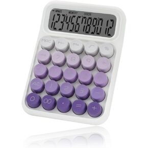 Desktop Mechanical Calculator, Cute Big Buttons Calculators with 12 Digits Large LCD Display, Desk Accessories, for Office Home School(Purple)