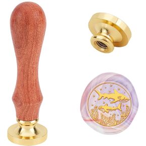 SUPERDANT Wax Seal Stamp Sharks Pattern Stamp 0.98'' Vintage Wax Stamp with Replacement Brass Head Wood Handle for Greeting Card Invitation Envelope Wine Packages Decoration